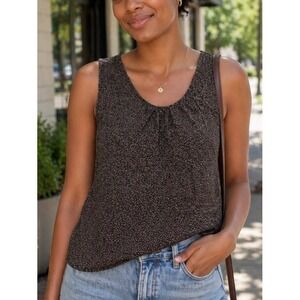 Gap Black White Patterned Sleeveless Blouse XS Pleated Keyhole Pintuck Tank